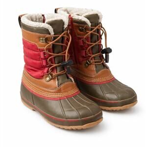 Lands’ End Youth Duck Boots Size 1 Insulated Winter Snow Boots Red Brown